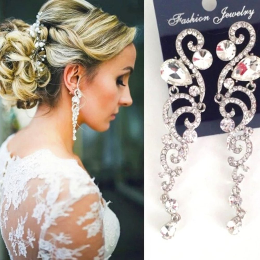 Bridal Jewelry Earrings for Bride Bridesmaid Statement Earrings Long Dangle